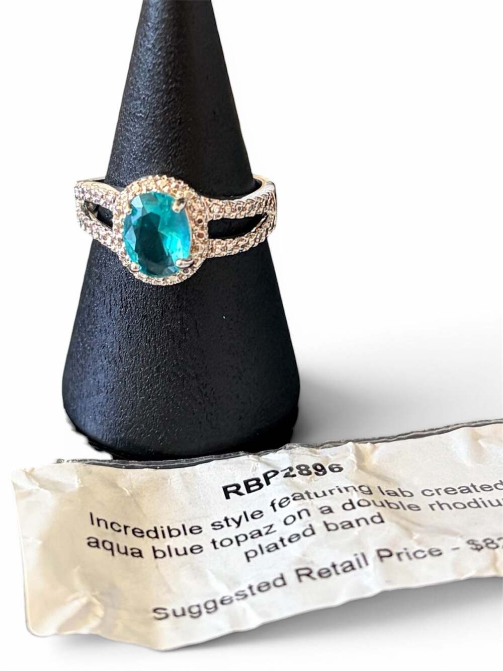 Bomb Party RBP2896 Lab Created Aqua Blue Topaz Rhodium Plated Ring Size 6